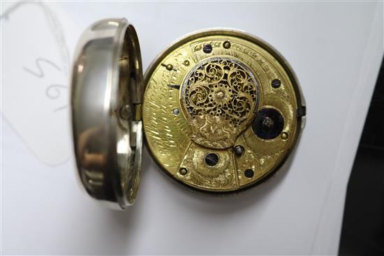 Two 19th century silver pair cased pocket watches, one keyless verge by Bullingford?, London, the other by Watkins, Plymouth.